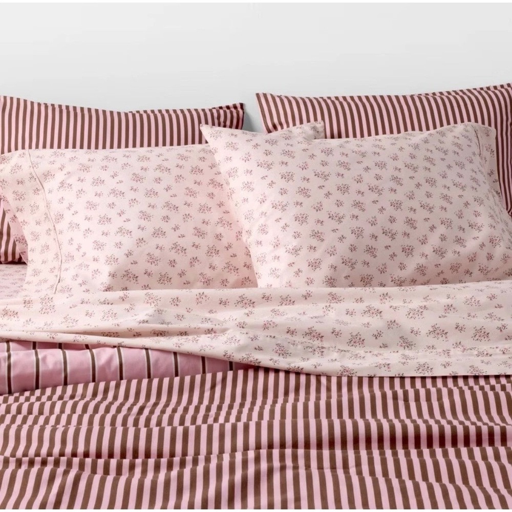 Hollister Target Queen Cotton Percale Sheet Set Pink Floral Ditsy 4 Piece NEW